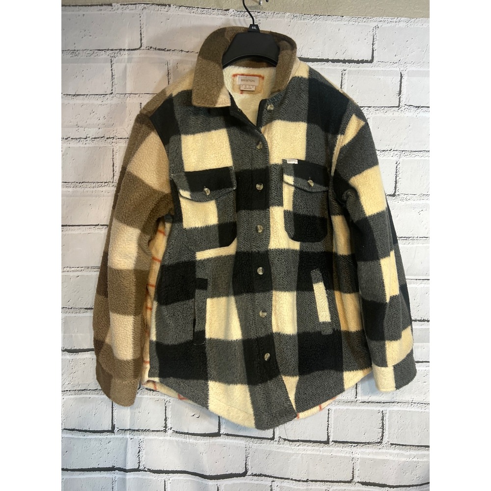 Brixton Bowery Sherpa Jacket Womens Large Patchwork Plaid Fleece Shirt Jacket